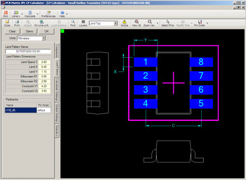 Thin SOT23 8-pin Package Land Pattern Screenshot