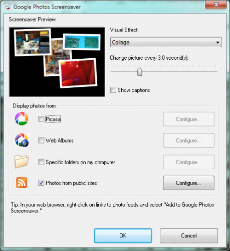 Google Photos Screensaver settings