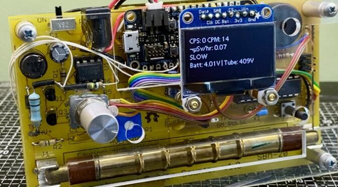 OLED display, WiFi interface, LiPo and battery voltage monitoring for the MightyOhm Geiger Counter